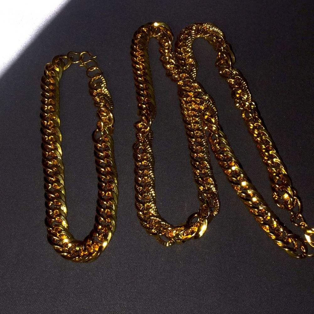 Diamond cut gold plated Cuban link set